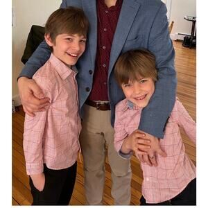 WONDER NATION Spring Plaid Long Sleeve Easter Dress Shirts in Coral  SIZES 5, 7